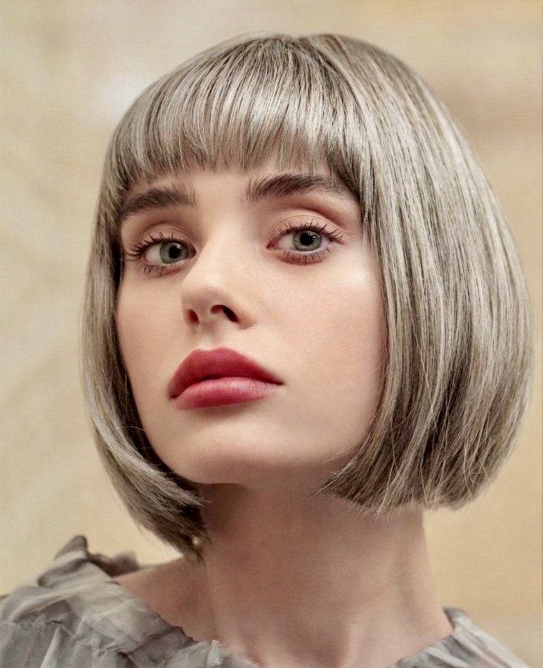 Silver blonde bob topper style